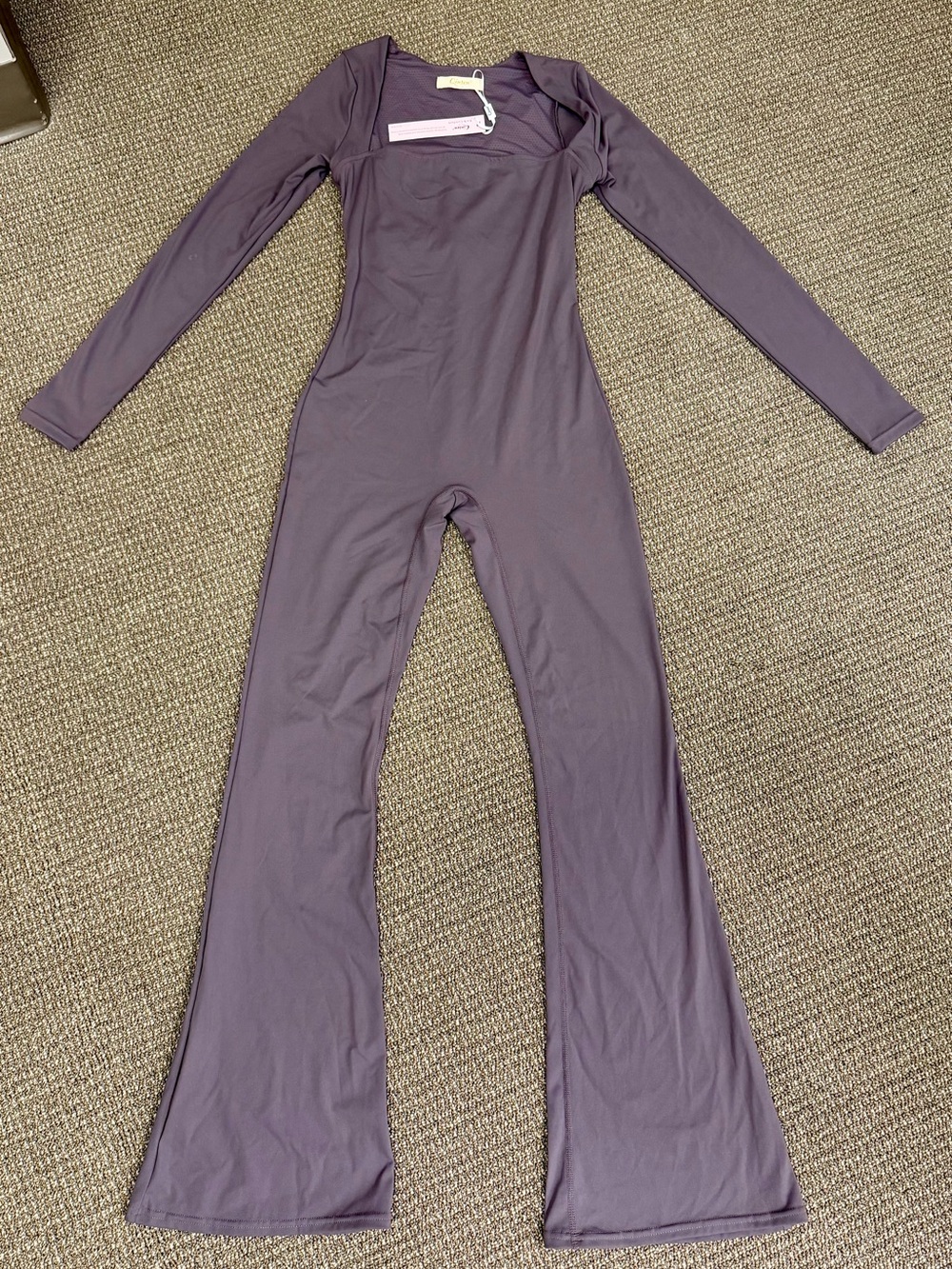 Long-Sleeve Plum Flare Jumpsuit